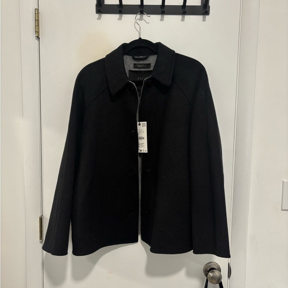 Zara Black Wool Button-Up Coat